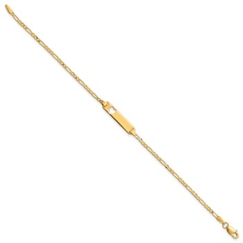 14k Polished Solid Chain/Solid Plate Figaro Link Cut-out Heart 20x5mm Plate 8 inch ID Bracelet — alternate view
