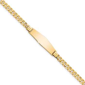 14k Polished Solid Chain/Solid Plate Curb Link Soft Diamond Shape 24.5x7.5mm Plate 8 inch ID Bracelet