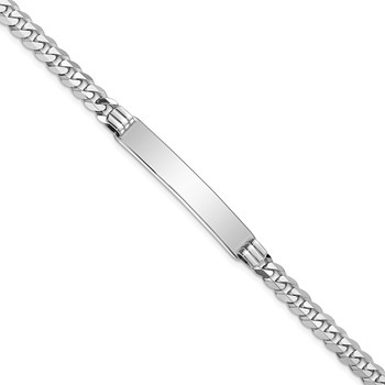14k White Gold Polished Solid Chain/Solid Plate Flat Curb Link 34x7mm Plate 7 inch ID Bracelet