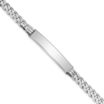 14k White Gold Polished Solid Chain/Solid Plate Flat Curb Link 38.5x7.5mm Plate 7 inch ID Bracelet