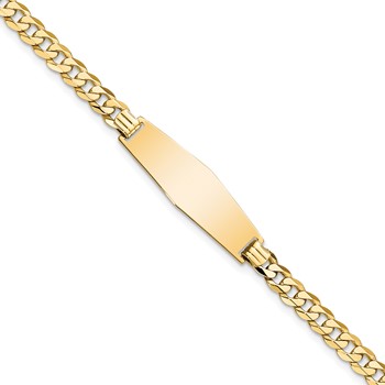 14k Polished Solid Chain/Solid Plate Flat Curb Link Soft Diamond Shape 28x9.3mm Plate 8 inch ID Bracelet