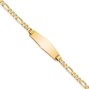 14k Polished Solid Chain/Solid Plate Flat Figaro Link Soft Diamond Shape 28x9.5mm Plate 7 inch ID Bracelet