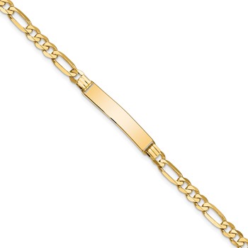 14k Polished Solid Chain/Solid Plate Flat Figaro Link 27.5x5.5mm Plate 7 inch ID Bracelet