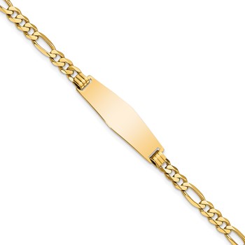 14k Polished Solid Chain/Solid Plate Flat Figaro Link Soft Diamond Shape 28x9.5mm Plate 7 inch ID Bracelet