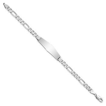 14k White Gold Polished Solid Chain/Solid Plate Figaro Link Soft Diamond Shape 33x9mm Plate 7 inch ID Bracelet — alternate view