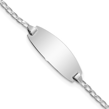 14k White Gold Polished Solid Chain/Solid Plate Curb Link Oval 18.5x8.5mm Plate 6 inch Baby/Child ID Bracelet