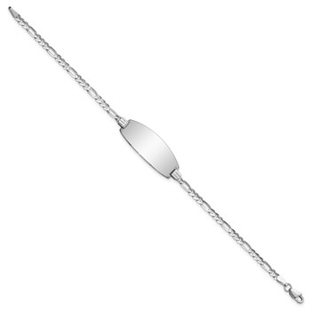 14k White Gold Polished Solid Chain/Solid Plate Figaro Link Oval 24x10.5mm Plate 7 inch ID Bracelet — alternate view
