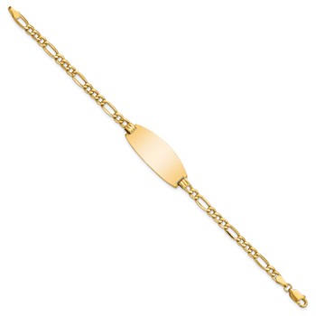 14k Polished Semi-Solid Chain/Solid Plate Figaro Link Oval 26.5x11.5mm Plate 7 inch ID Bracelet — alternate view