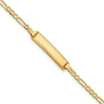 14k Polished Solid Chain/Solid Plate Figaro Link Diamond-cut 20x5mm Plate 7 inch ID Bracelet