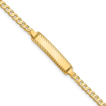 14k Polished Solid Chain/Solid Plate Curb Link Diamond-cut 20x5mm Plate 7 inch ID Bracelet