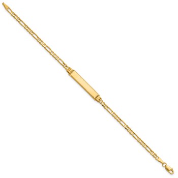 14k Polished Solid Chain/Solid Plate 3.0mm Figaro Link Diamond-cut 27x5.5mm Plate 8 inch ID Bracelet — alternate view