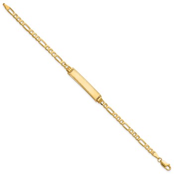 14k Polished Solid Chain/Solid Plate Flat Figaro Link Diamond-cut 29x6.5mm Plate 8 inch ID Bracelet — alternate view