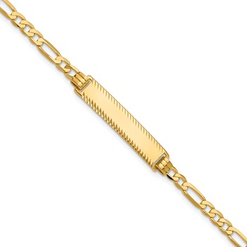 14k Polished Solid Chain/Solid Plate Flat Figaro Link Diamond-cut 29x6.5mm Plate 8 inch ID Bracelet