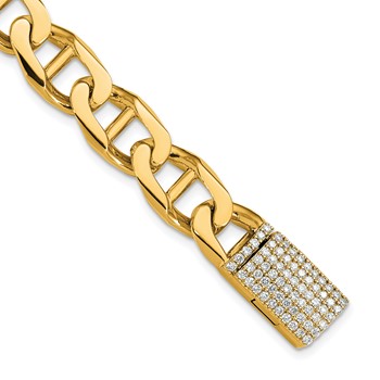 14k Hand-polished 10.3mm Anchor Link 1.5 carat Diamond Clasp 8 inch Bracelet