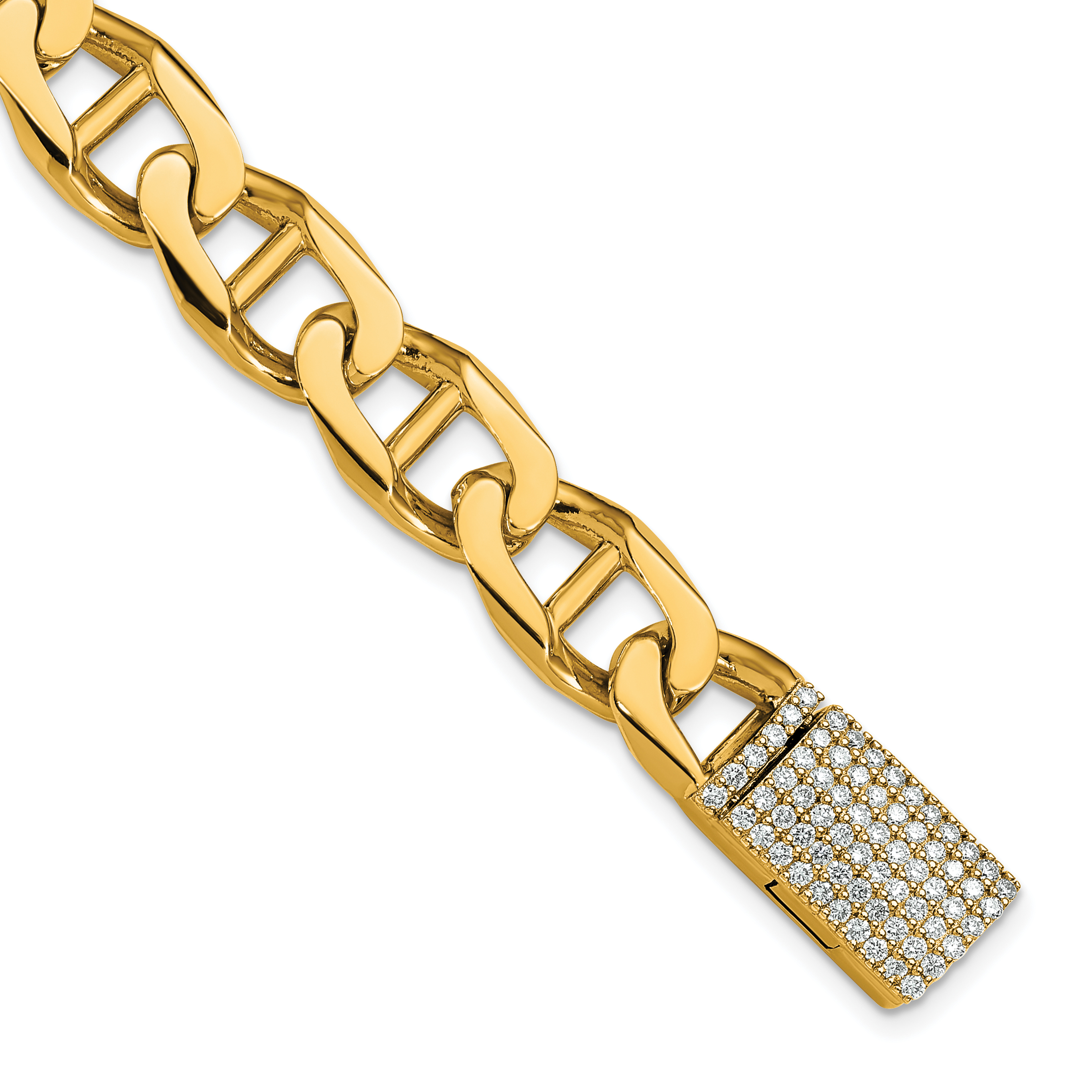 14k Hand-polished 10.3mm Anchor Link 1.5 carat Diamond Clasp 9 inch Bracelet