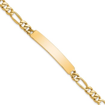 14k Hand-polished Solid Chain/Solid Plate Figaro Link 44x8.5mm Plate 8 inch ID Bracelet