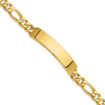 14k Hand-polished Solid Chain/Solid Plate Figaro Link 47x9mm Plate 8 inch ID Bracelet