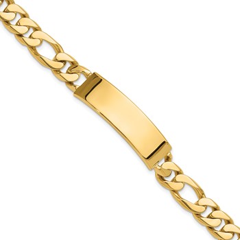 14k Hand-polished Solid Chain/Solid Plate Figaro Link 48x11mm Plate 8.5 inch ID Bracelet