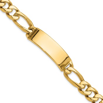14k Hand-polished Solid Chain/Solid Plate Figaro Link 48x15mm Plate 8.5 inch ID Bracelet