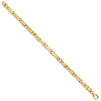 14K 8 inch 5.5mm Hand Polished Fancy Link with Fancy Lobster Clasp Bracelet — alternate view