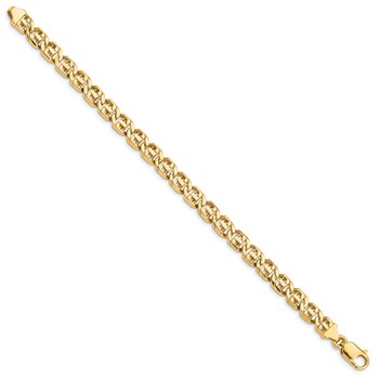 14K 7 inch 6.75mm Hand Polished Fancy Link with Lobster Clasp Bracelet — alternate view