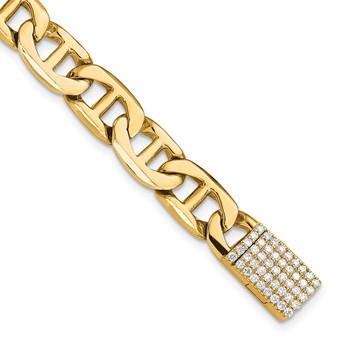 14k Hand-polished 8mm Anchor Link 1.5 carat Diamond Clasp 8 inch Bracelet