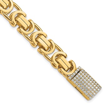 14k Hand-polished 10.1mm Fancy Link 1.9 carat Diamond Clasp 8.5 inch Bracelet