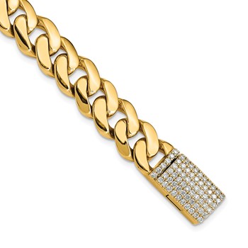 14k Hand-polished 10.75mm Fancy Curb Link 1.45 carat Diamond Clasp 8.5 inch Bracelet