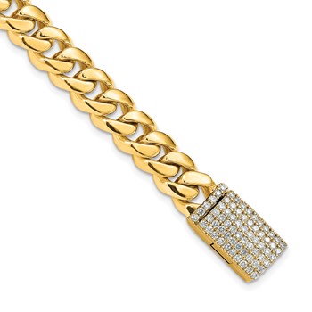 14k Hand-polished 8.7mm Miami Cuban Link 1.55 carat Diamond Clasp 8.25 inch Bracelet