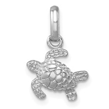 Image of Sterling Silver Rhodium-plated Polished Small Swimming Turtle Pendant