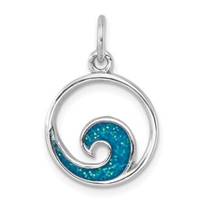 Image of Sterling Silver Rhodium-plated Polished Enameled Wave Pendant