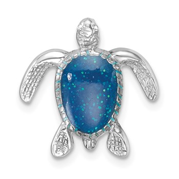 Sterling Silver Rhodium-plated Enameled Turtle Chain Slide