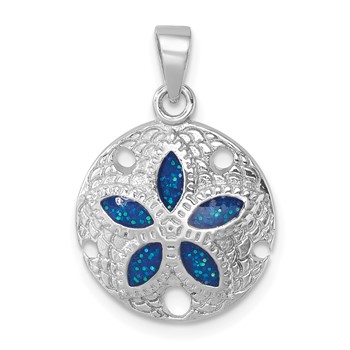 Sterling Silver Rhodium-plated Polished and Textured Enameled Sand Dollar Pendant