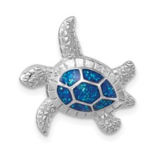 Image of Sterling Silver Rhodium-plated Enameled Swimming Turtle Chain Slide