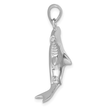 Sterling Silver Rhodium-plated Polished 3D Hammerhead Shark Pendant — alternate view