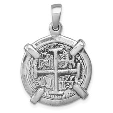 Image of Sterling Silver Rhodium-plated Polished and Antiqued Medieval Coin Pendant