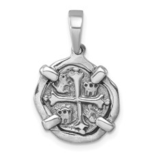Image of Sterling Silver Rhodium-plated Polished and Antiqued Medieval Coin Pendant
