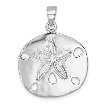 Sterling Silver Rhodium-plated Polished Sand Dollar Pendant