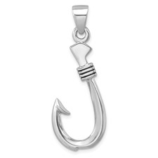 Image of Sterling Silver Rhodium-plated Polished and Antiqued Hook Pendant