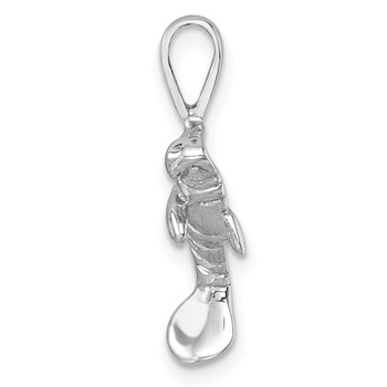 Sterling Silver Rhodium-plated Polished Manatee Pendant — alternate view
