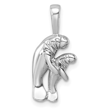 Sterling Silver Rhodium-plated Polished Manatee And Baby Pendant