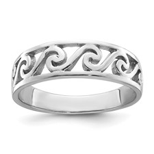 Image of Sterling Silver Rhodium-plated Cut-Out Polished Wave Band Ring