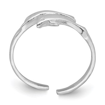 Sterling Silver Rhodium-plated Polished Toe Ring Double Dolphin — alternate view