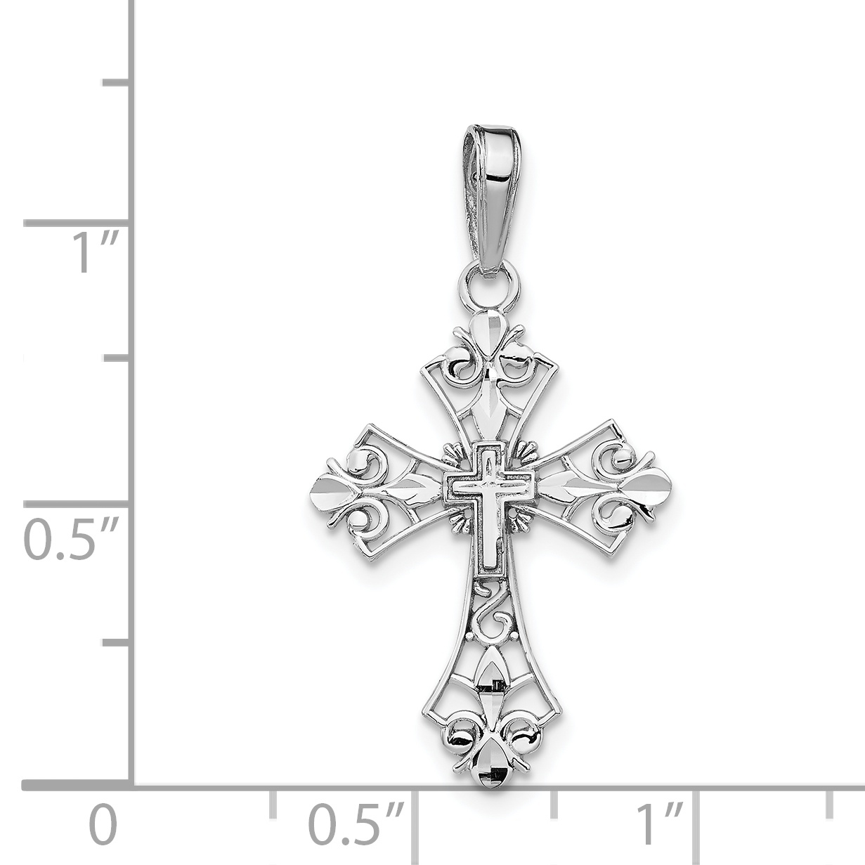 Cross Charm Pendant 14k White Gold 29x16mm Religious Hollow detailed image 4