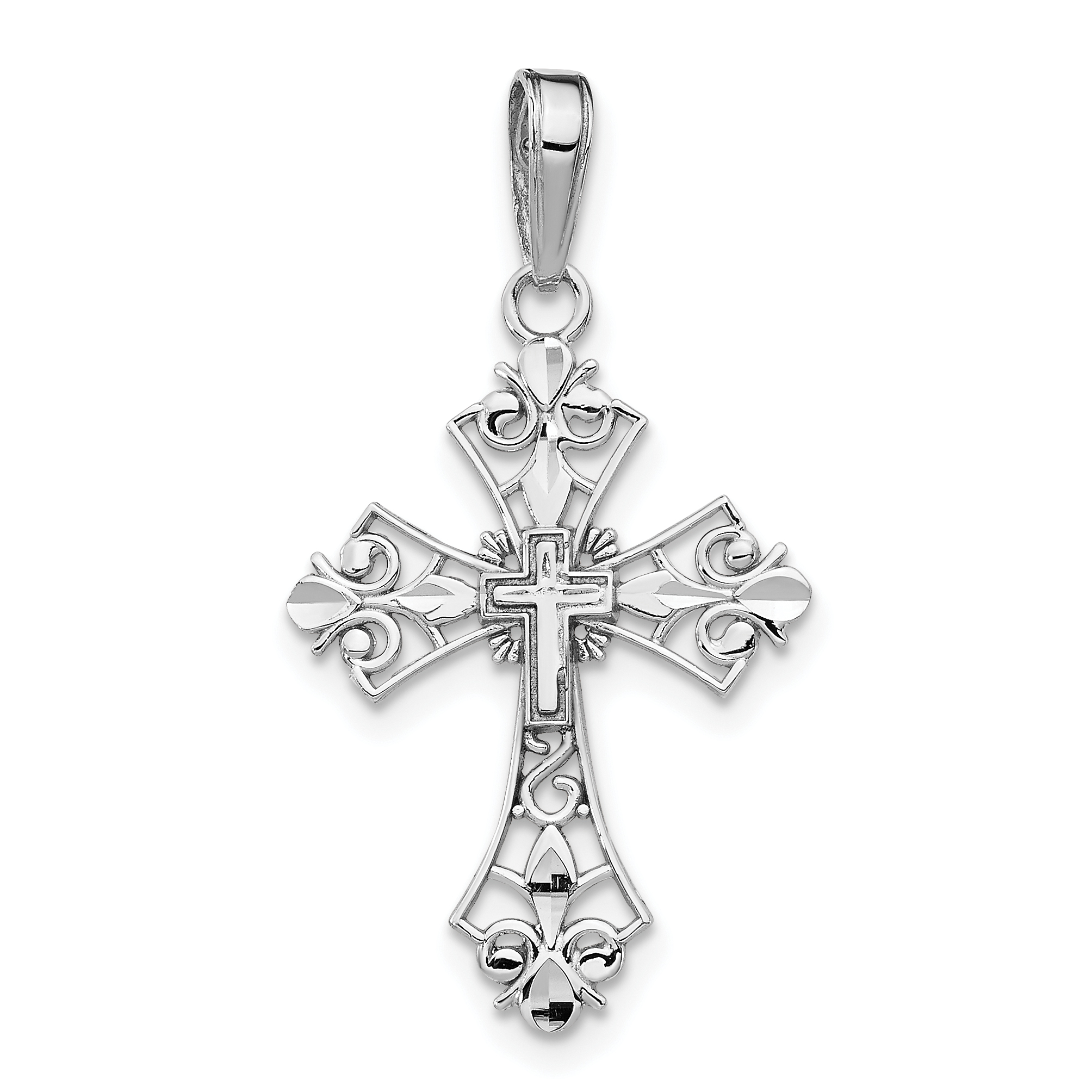 Cross Charm Pendant 14k White Gold 29x16mm Religious Hollow main product image