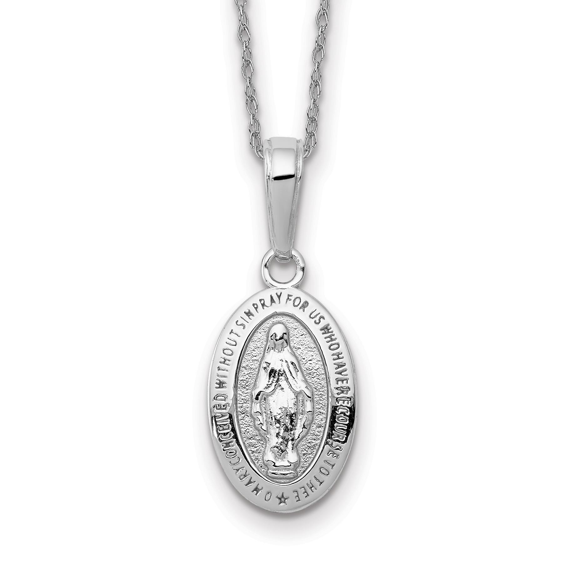 14k White Gold Miraculous Medal Necklace - Quality Gold