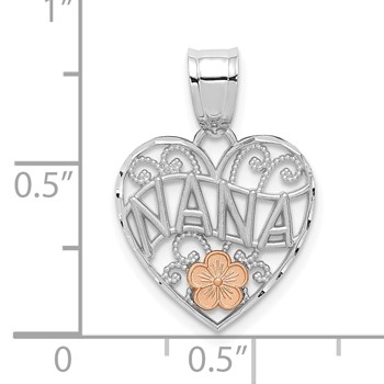 14k White Gold with Rose Gold Flower NANA Heart Pendant — alternate view