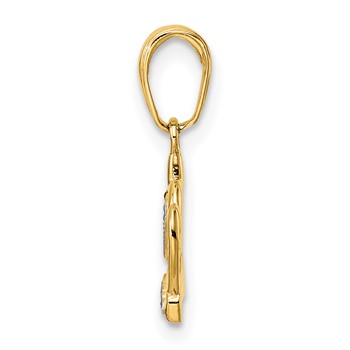 14k and White Rhodium Diamond-cut Heart Crown Pendant — alternate view