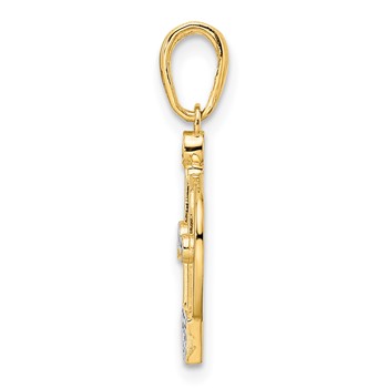 14k and White Rhodium Diamond-cut Crown Pendant — alternate view