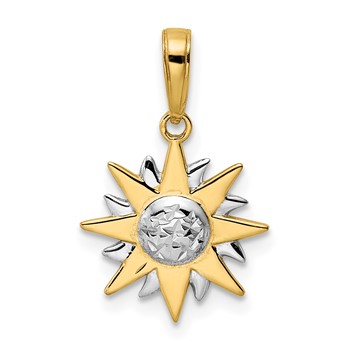 14k and White Rhodium Diamond-cut Sun Pendant